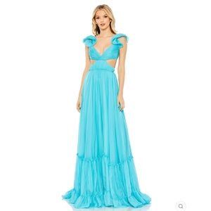 Mac Duggal Chiffon Ruffle Shoulder Lace Up Gown 10 NWT